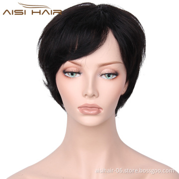 Aisi Hair Brazilian Human Hair Wigs For Black Women  Short Straight Black Human Hair Wigs With Bangs